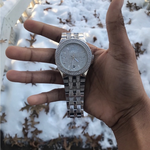 Dazzling Silver Watch with Crystals -BULOVA WATCH